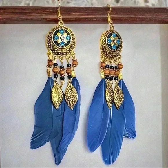 🆕️Boho Chic Fashion Trend Flower Feather Earrings | Exquisite Dangle Jewelry 🌸 - Picture 4 of 9